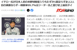 イチロー、米野球殿堂入り！！！